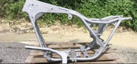 Motorcycle frame prepared for restoration
