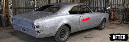 Classic car after sandblasting