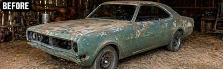 Classic car before sandblasting